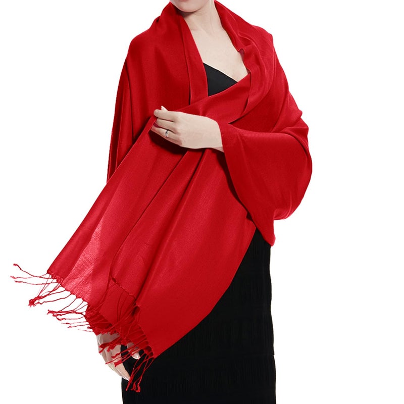 TZ Promise Women's Pashmina Shawls and Wraps for Evening Dress Soft Wedding Bridal Winter Warm Long Large Scarves (Red) - Image 1